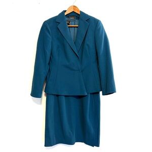 AKRIS Wool Sheath Dress & Jacket Blazer Snap Closure Size 8 Teal 2pc Set